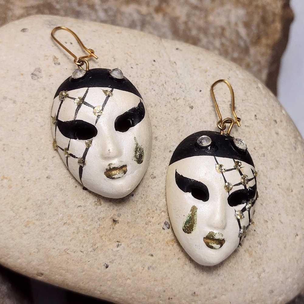 Vintage Mardi Gras Mask Dangle Earrings - image 6