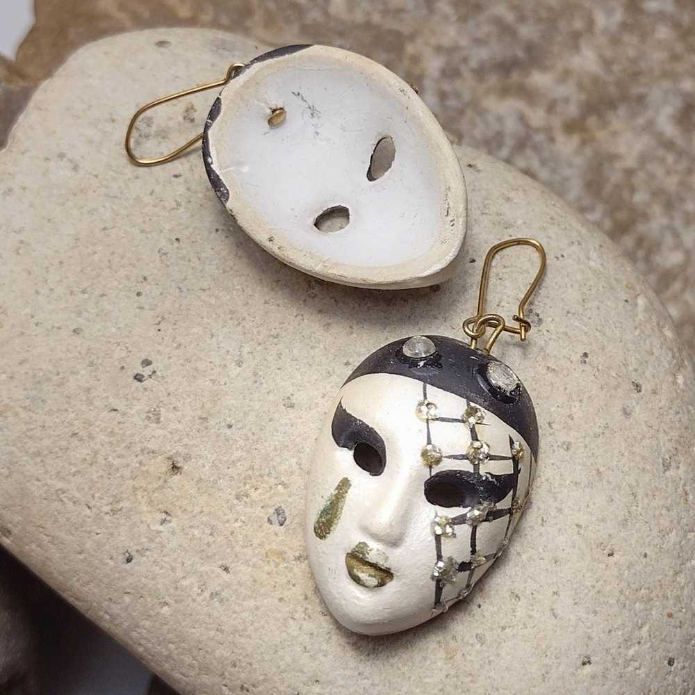 Vintage Mardi Gras Mask Dangle Earrings - image 8