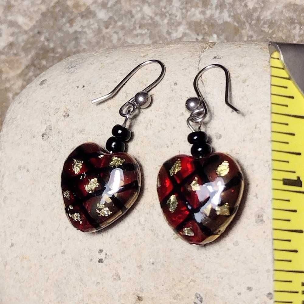 Vintage Murano Art Glass Gold Flake Heart Dangle … - image 2