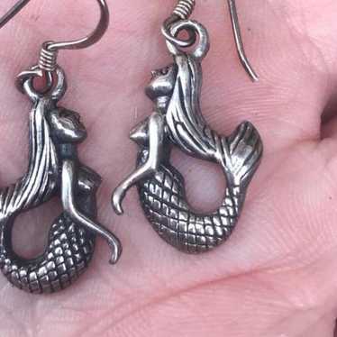 925 Sterling Silver mermaid dangle earrings - image 1