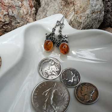 Sterling & Amber Grape Motif Earrings - image 1