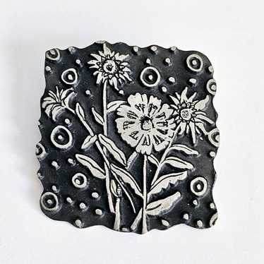 Vintage Urban Fetishes Pewter Sunflower Floral Br… - image 1