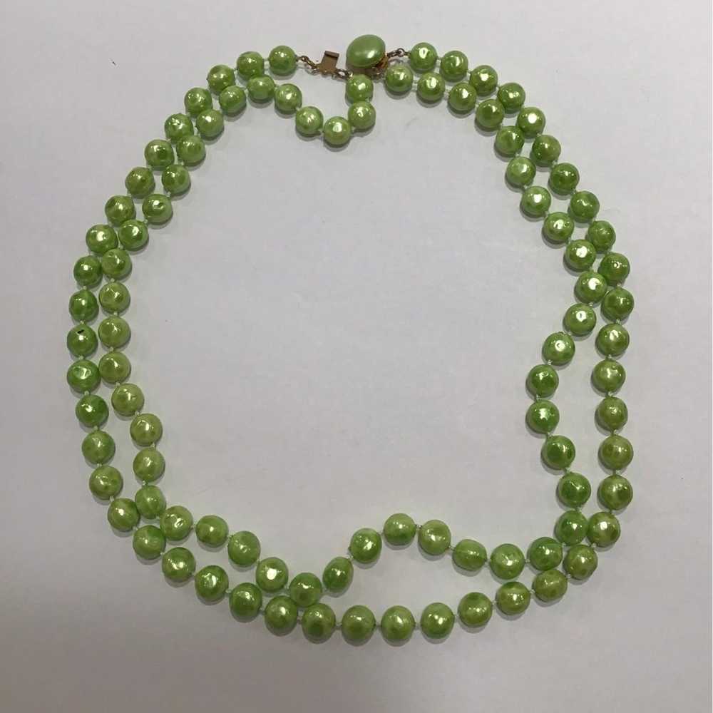 Vintage 20” double strand costume necklace green … - image 1