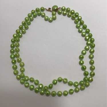 Vintage 20” double strand costume necklace green … - image 1