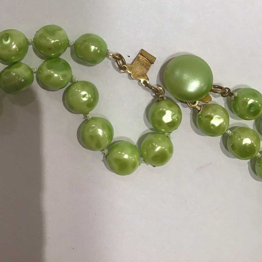 Vintage 20” double strand costume necklace green … - image 2