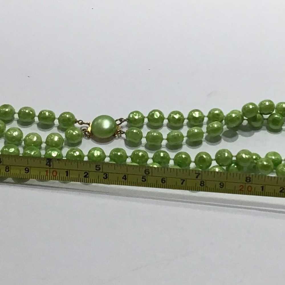 Vintage 20” double strand costume necklace green … - image 3