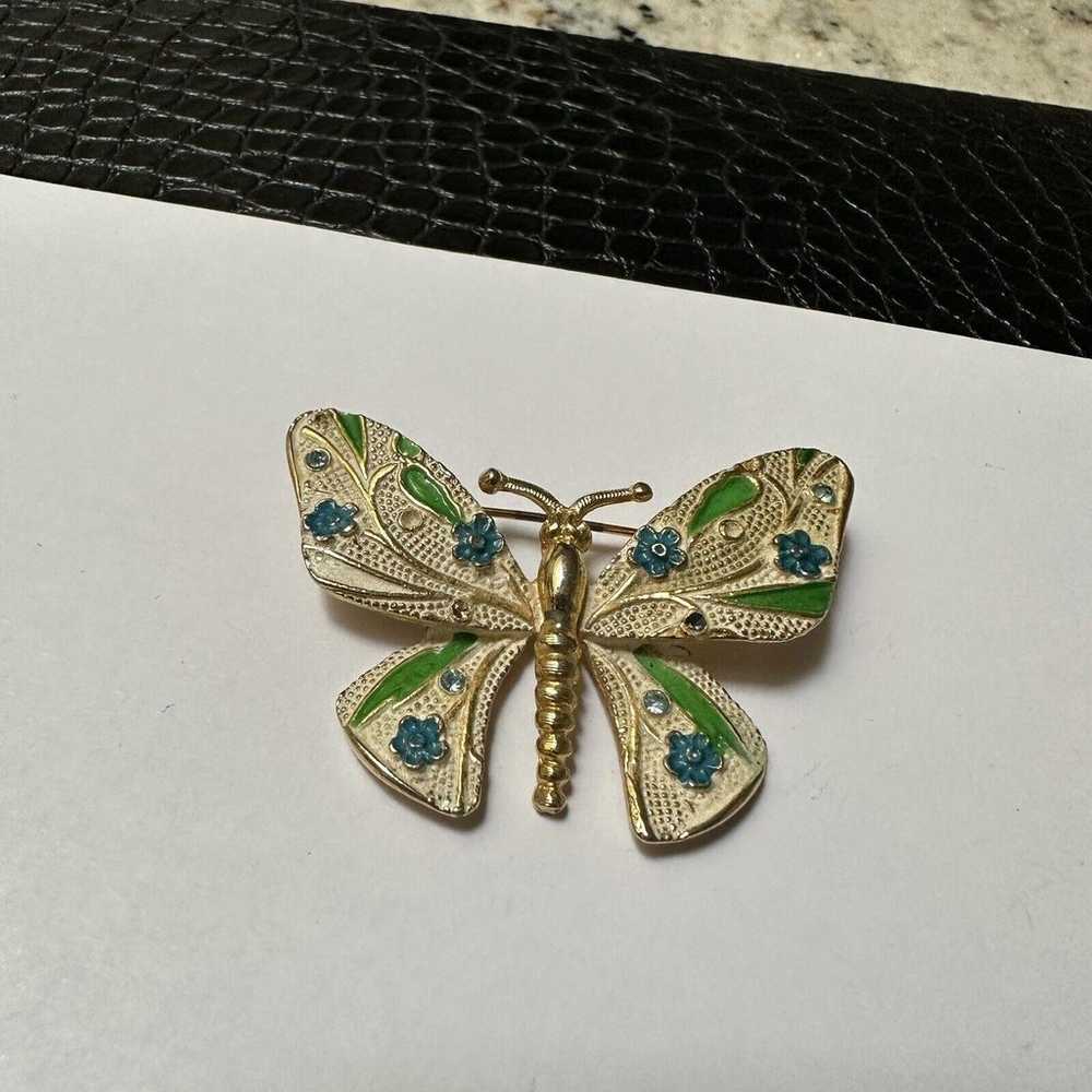 Vintage Signed BSK Gold Tone Butterfly Brooch Pin… - image 1