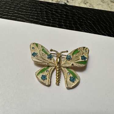 Vintage Signed BSK Gold Tone Butterfly Brooch Pin… - image 1