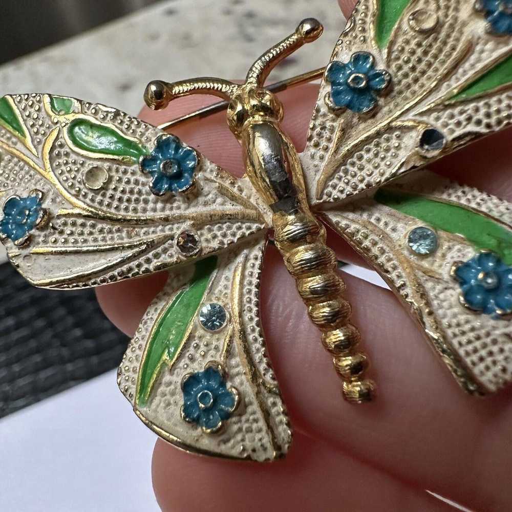 Vintage Signed BSK Gold Tone Butterfly Brooch Pin… - image 6