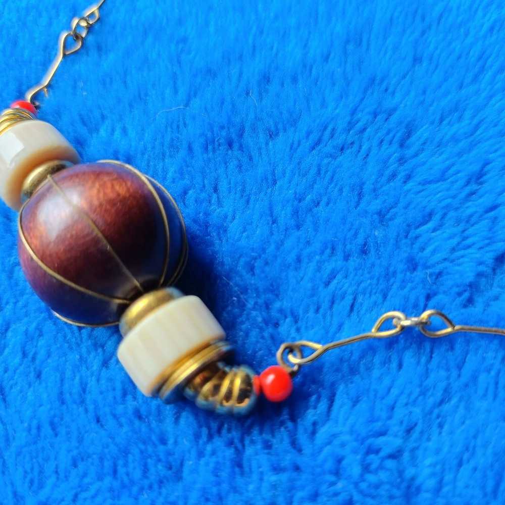 Vintage Ethnic Artisian Caged Wooden Bead Brass B… - image 3