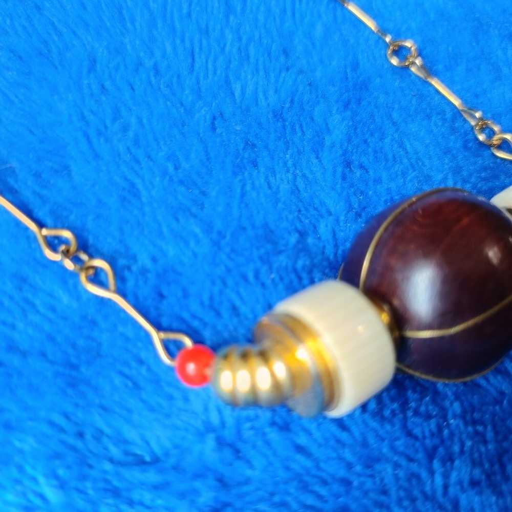 Vintage Ethnic Artisian Caged Wooden Bead Brass B… - image 5