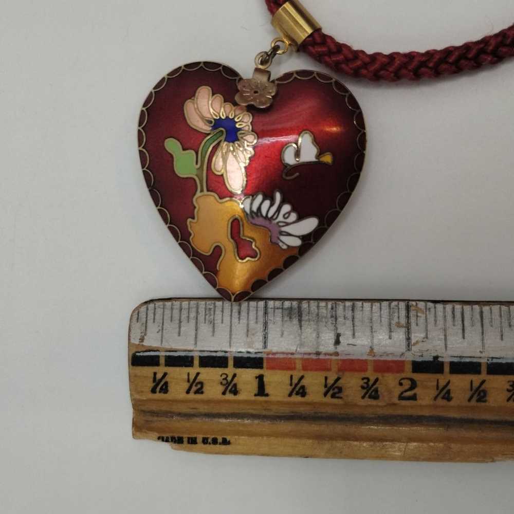 Vintage Red Cloisonné Puffy Heart Pendant Red Bra… - image 4