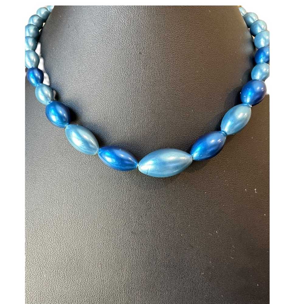 Vintage Blue Beaded Choker Necklace - image 1