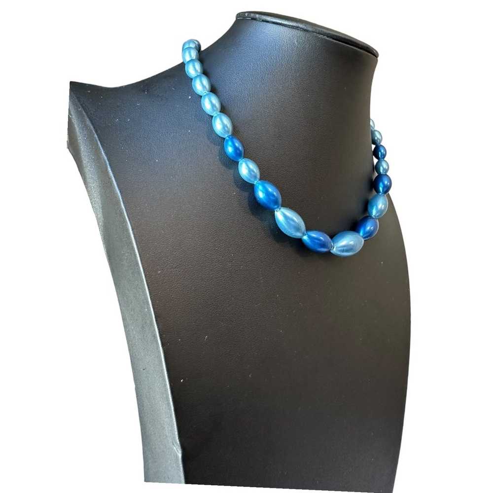 Vintage Blue Beaded Choker Necklace - image 2