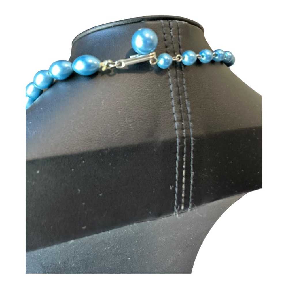 Vintage Blue Beaded Choker Necklace - image 5