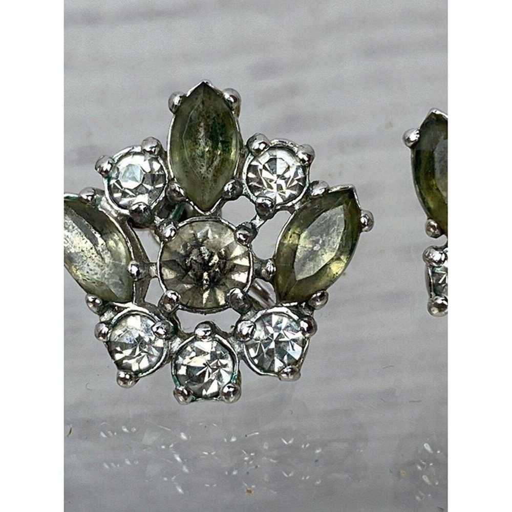 Vintage 50's Clear & Sage Rhinestone Screw-back E… - image 3