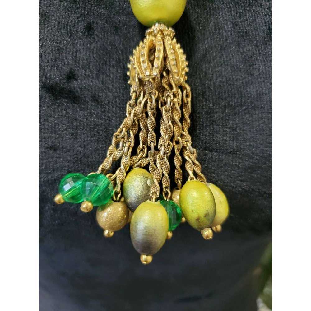 Vintage Wooden Green Olive, Crystal & Gold Ball D… - image 5