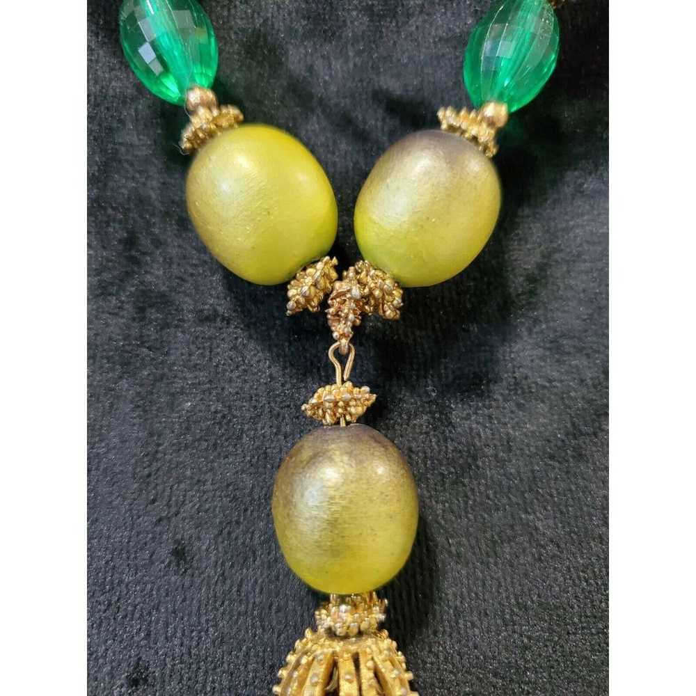 Vintage Wooden Green Olive, Crystal & Gold Ball D… - image 6