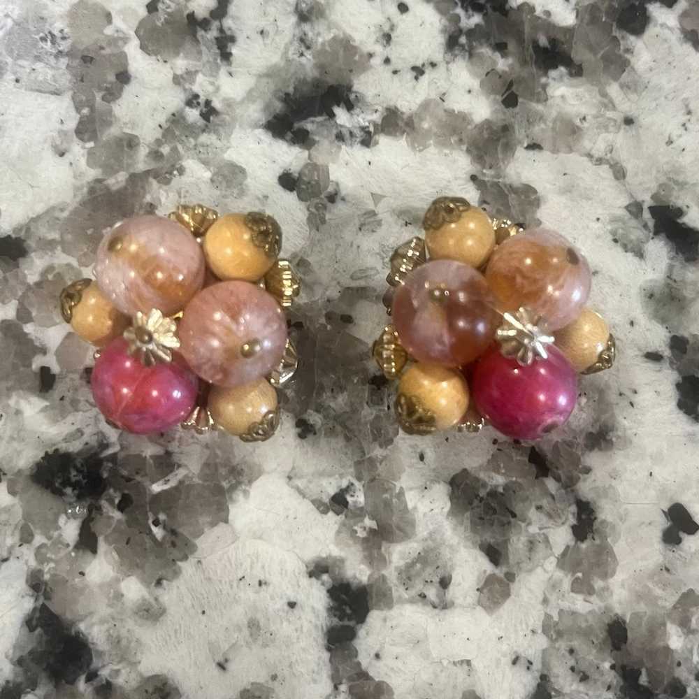 Vintage Pink/Salmon Clip-On Earrings Germany 1950S - image 1