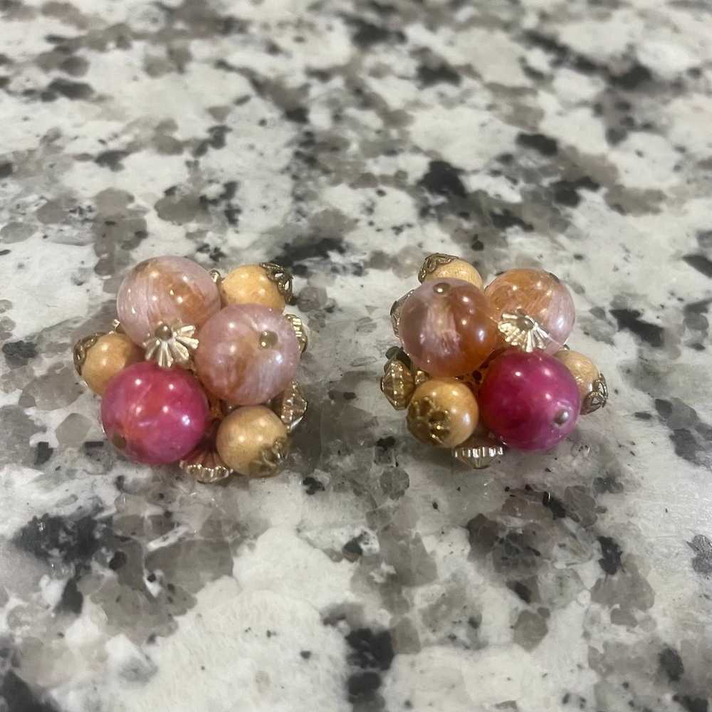 Vintage Pink/Salmon Clip-On Earrings Germany 1950S - image 2