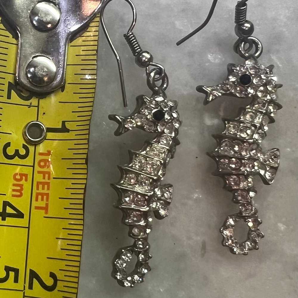 Rhinestone Dangling Seahorse Earrings - image 2