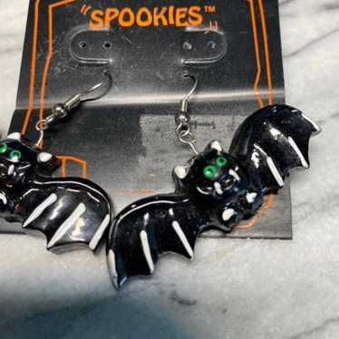 Vintage Halloween Bats Drop Earrings - image 1