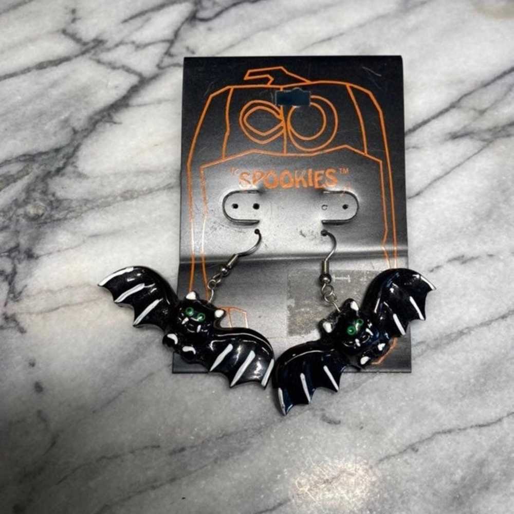 Vintage Halloween Bats Drop Earrings - image 2