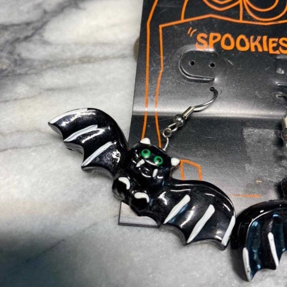 Vintage Halloween Bats Drop Earrings - image 3