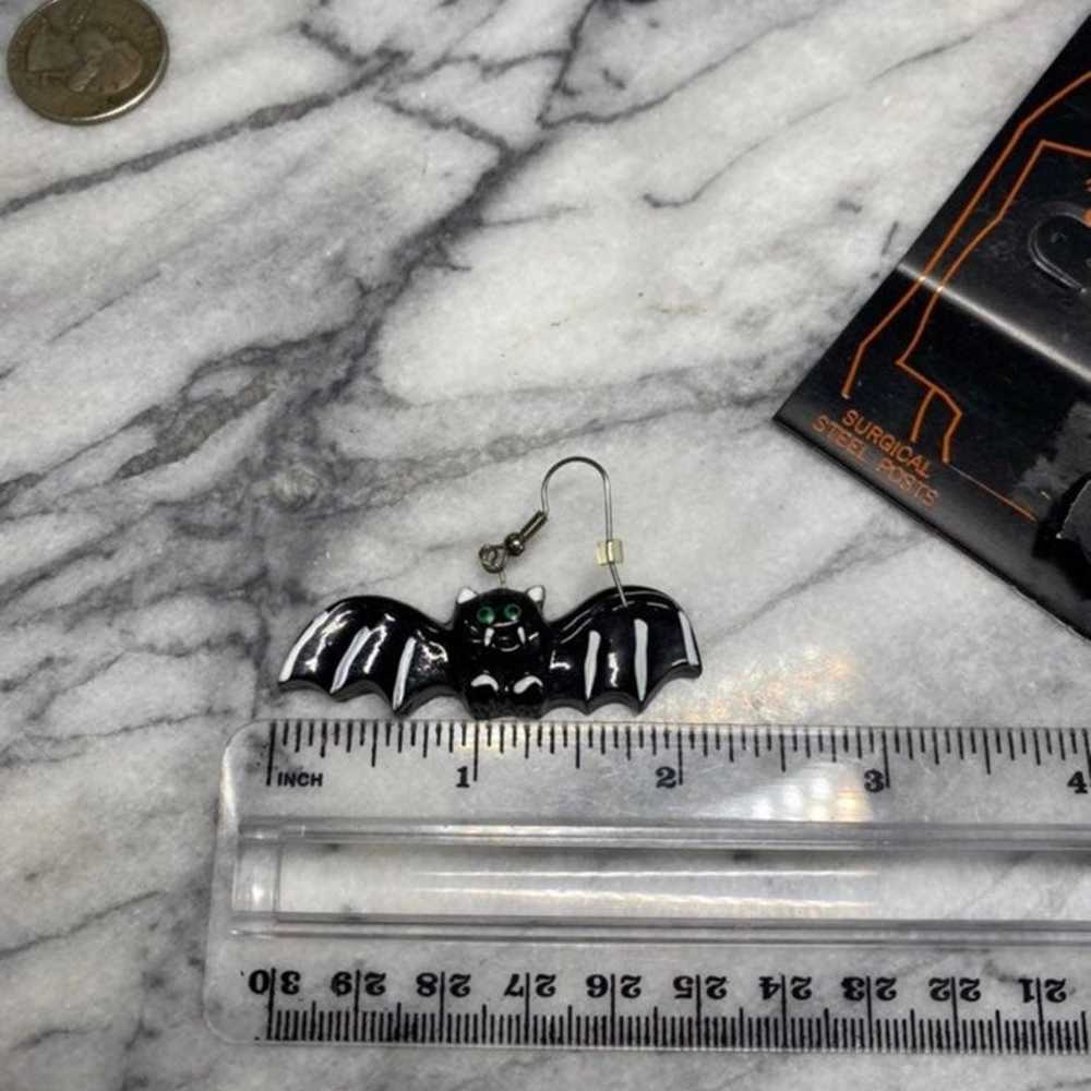 Vintage Halloween Bats Drop Earrings - image 7