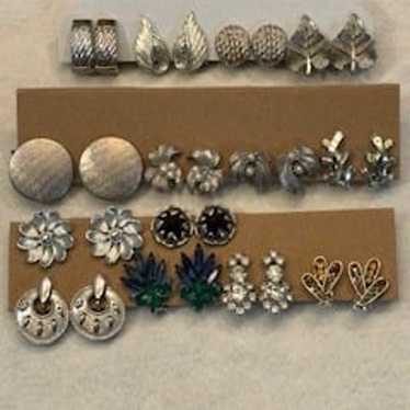 Vintage Silver-tone Clip-on Earrings -- Lot of 14… - image 1