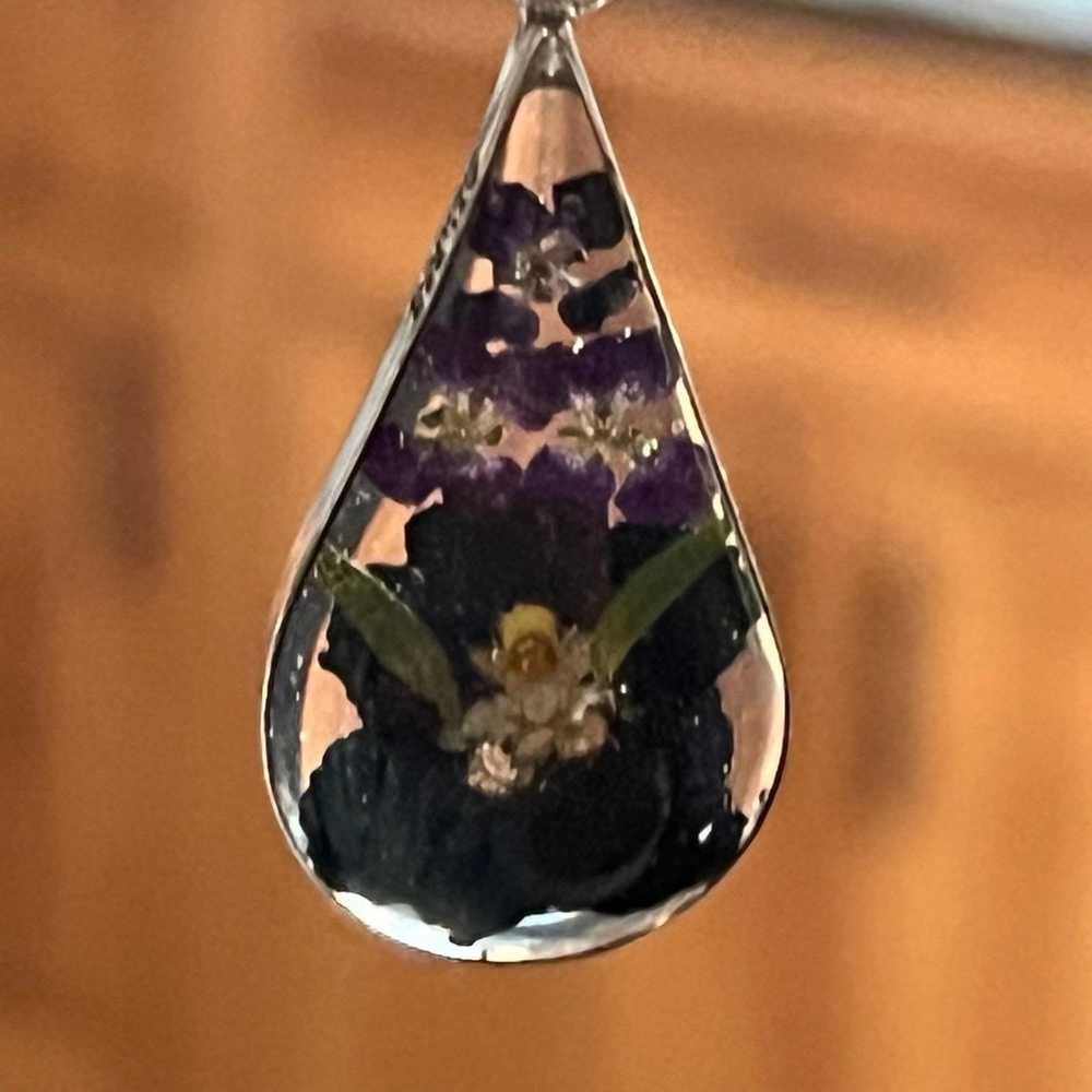 Vintage Sterling 925 resin dried flower drop earr… - image 9