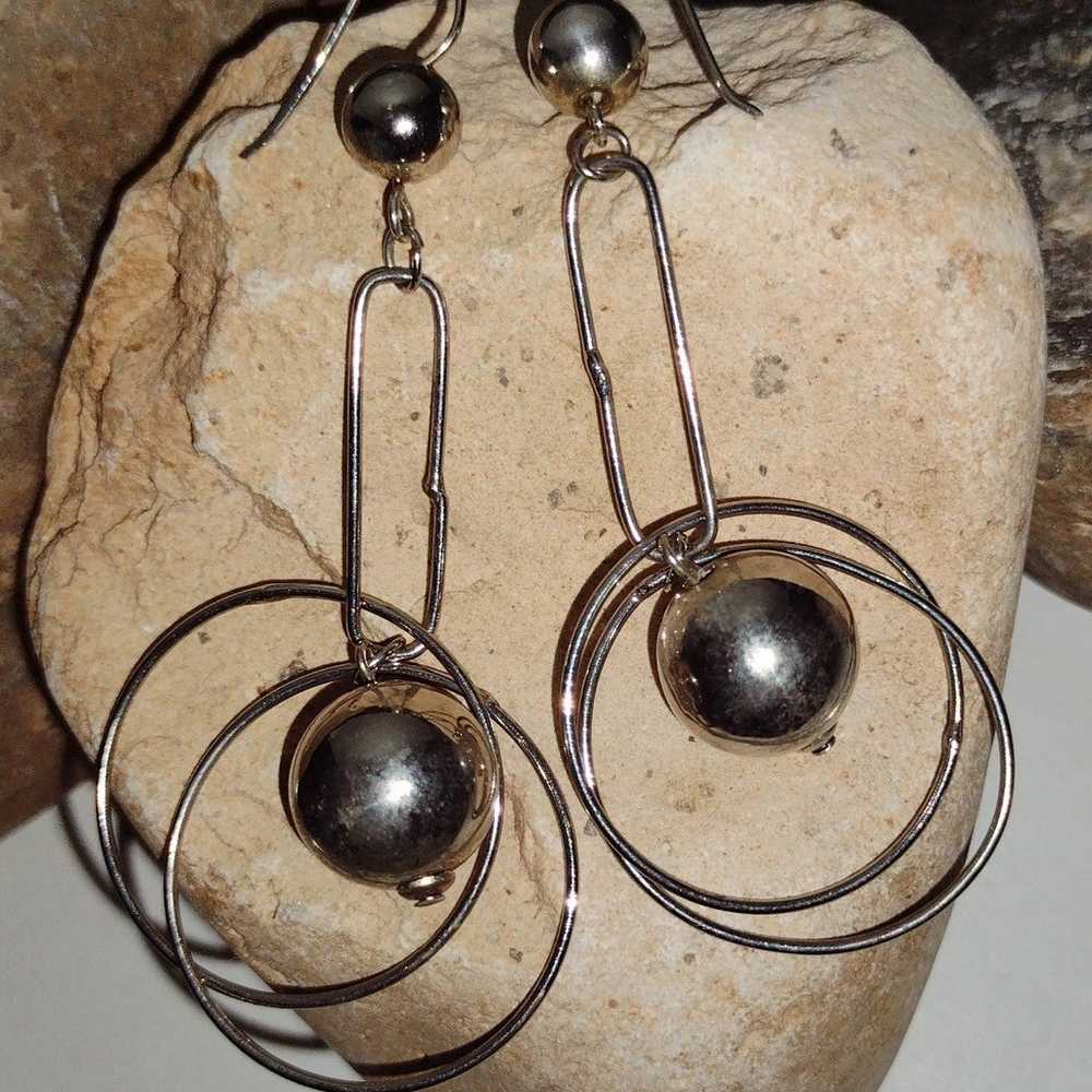 Vintage Modernist Silver plate Ball Bead Dangle E… - image 10