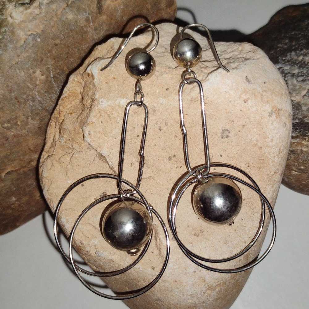 Vintage Modernist Silver plate Ball Bead Dangle E… - image 2