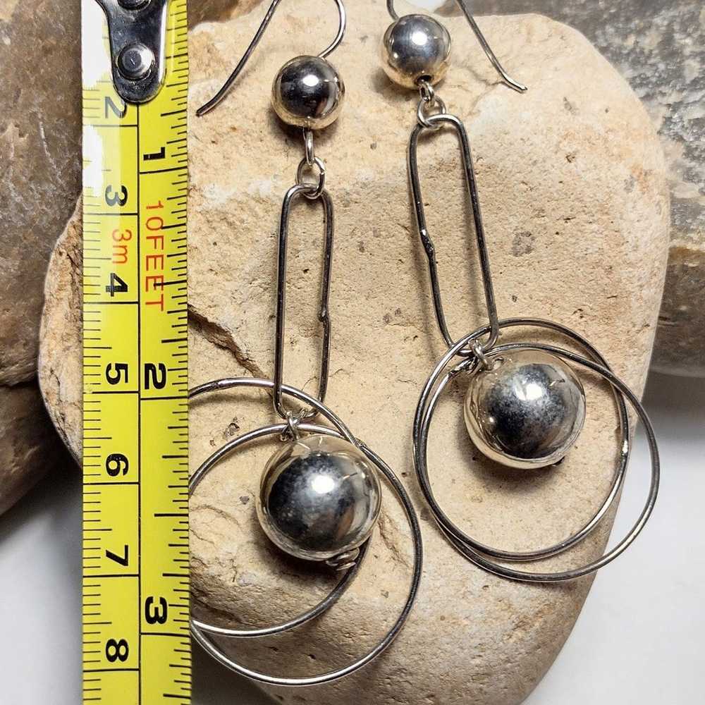 Vintage Modernist Silver plate Ball Bead Dangle E… - image 3