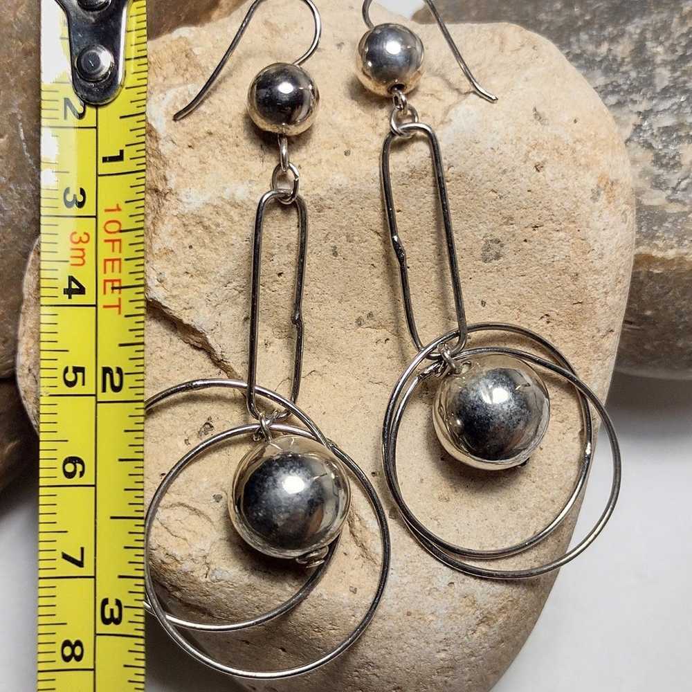 Vintage Modernist Silver plate Ball Bead Dangle E… - image 5