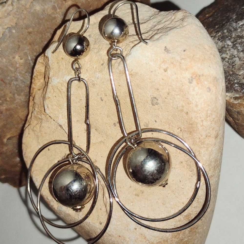 Vintage Modernist Silver plate Ball Bead Dangle E… - image 7