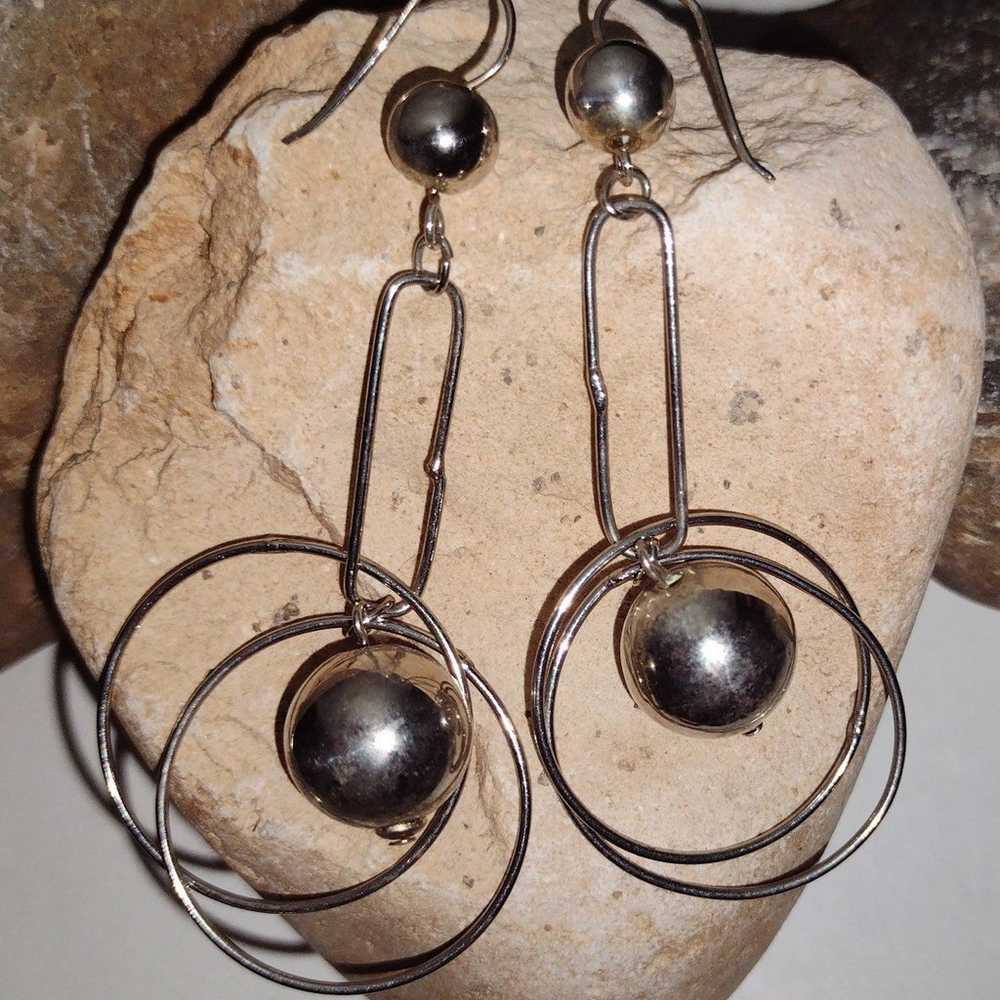 Vintage Modernist Silver plate Ball Bead Dangle E… - image 8