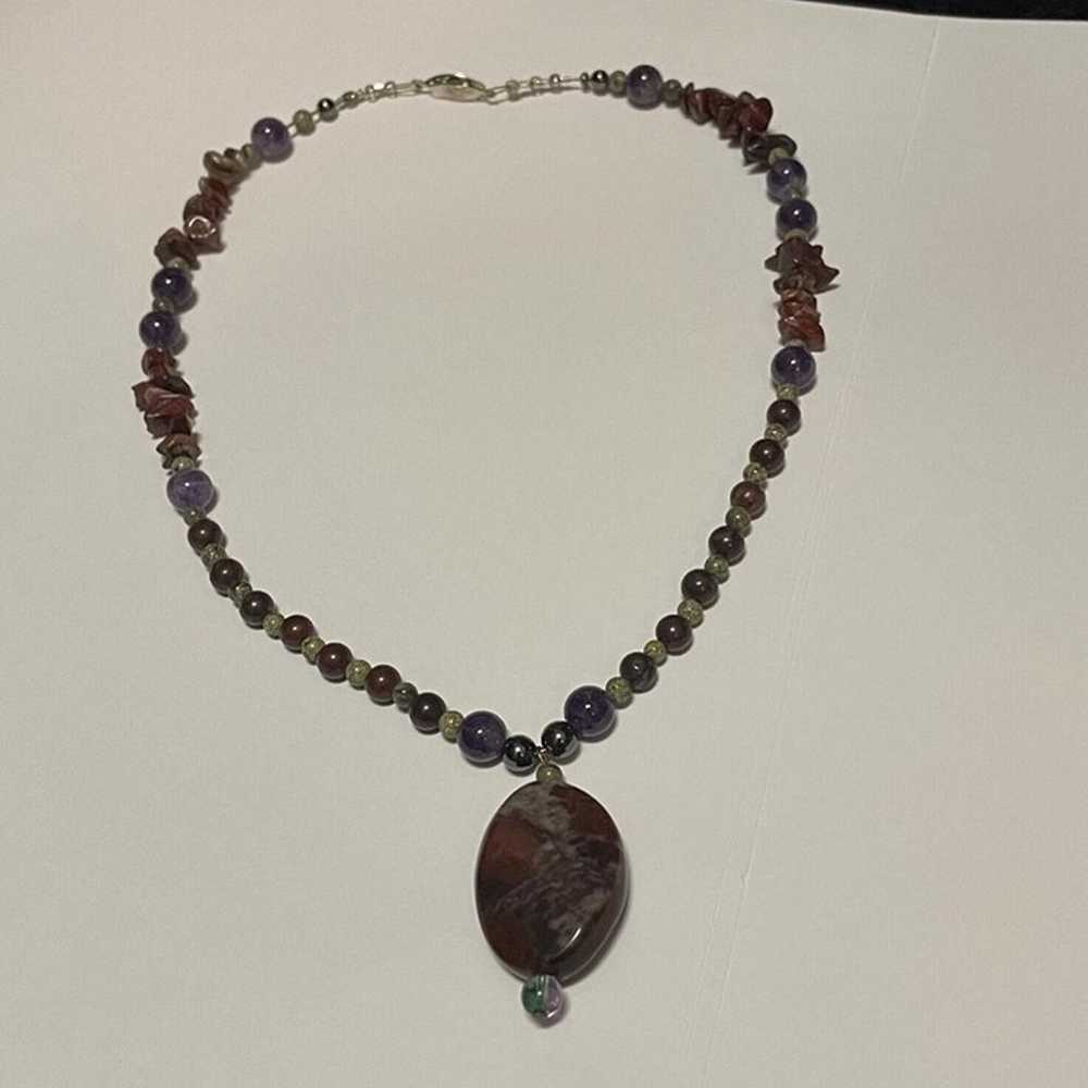 Beaded Costume Jewelry Necklace Stone / Purple / … - image 1