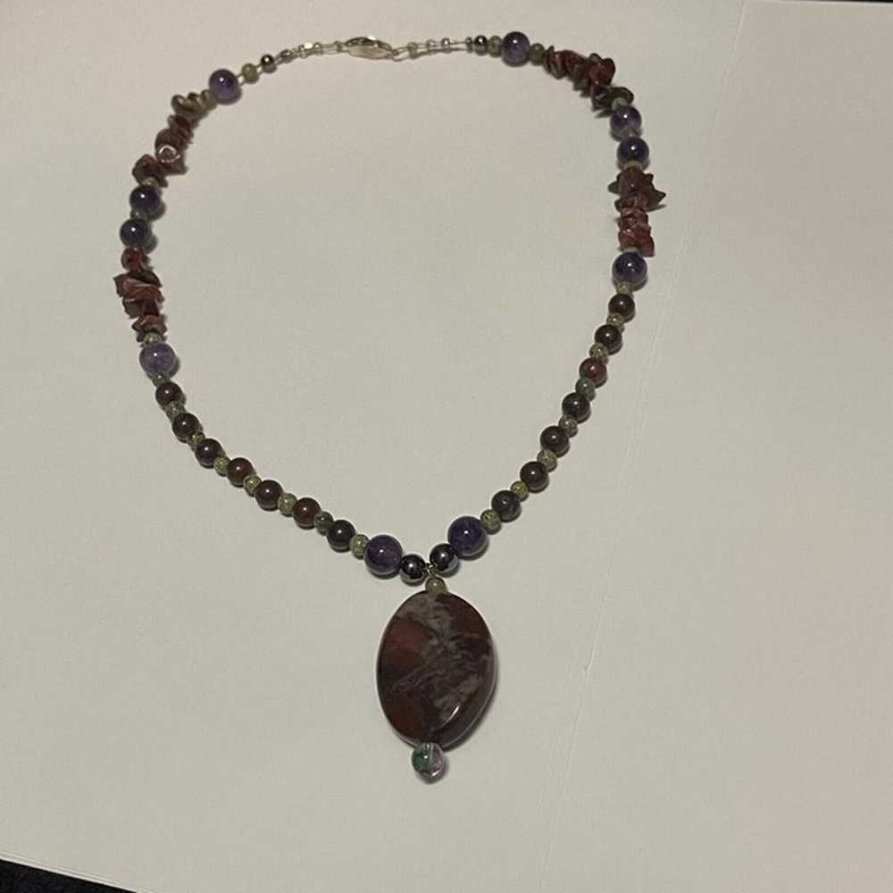 Beaded Costume Jewelry Necklace Stone / Purple / … - image 2