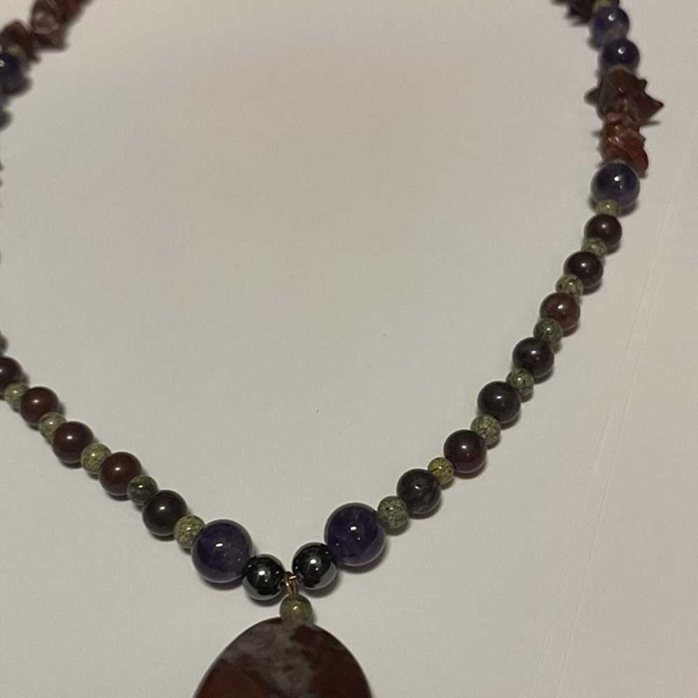 Beaded Costume Jewelry Necklace Stone / Purple / … - image 4