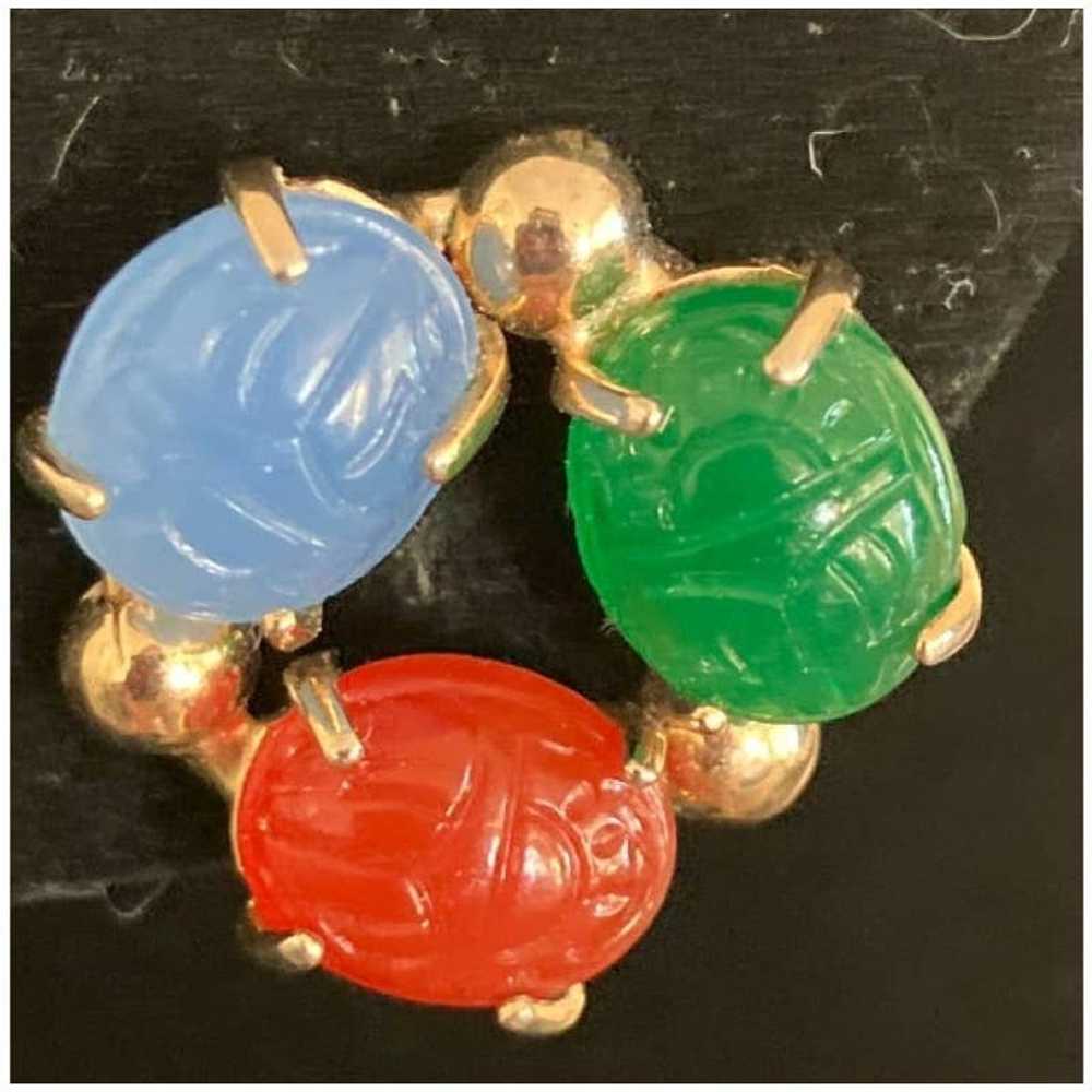 VTG Carved Scarab Egyptian revival Earrings screw… - image 2