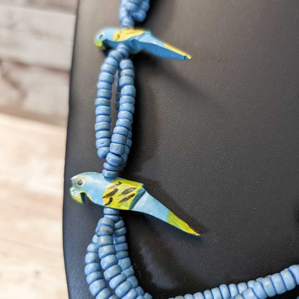 Vintage Blue Parrot Necklace - Long Necklace Stat… - image 4