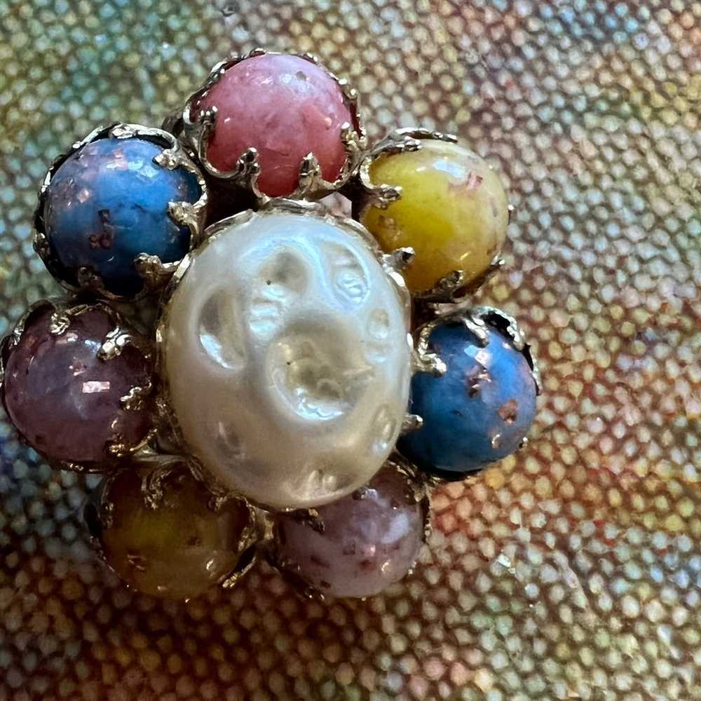 Vintage Pearl Pastel Beaded Clip Earrings - image 2