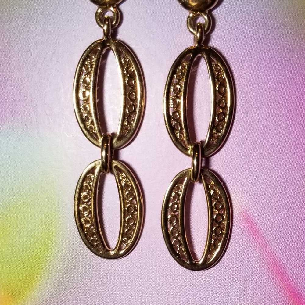 Vintage double oval hoop drop earrings - image 1