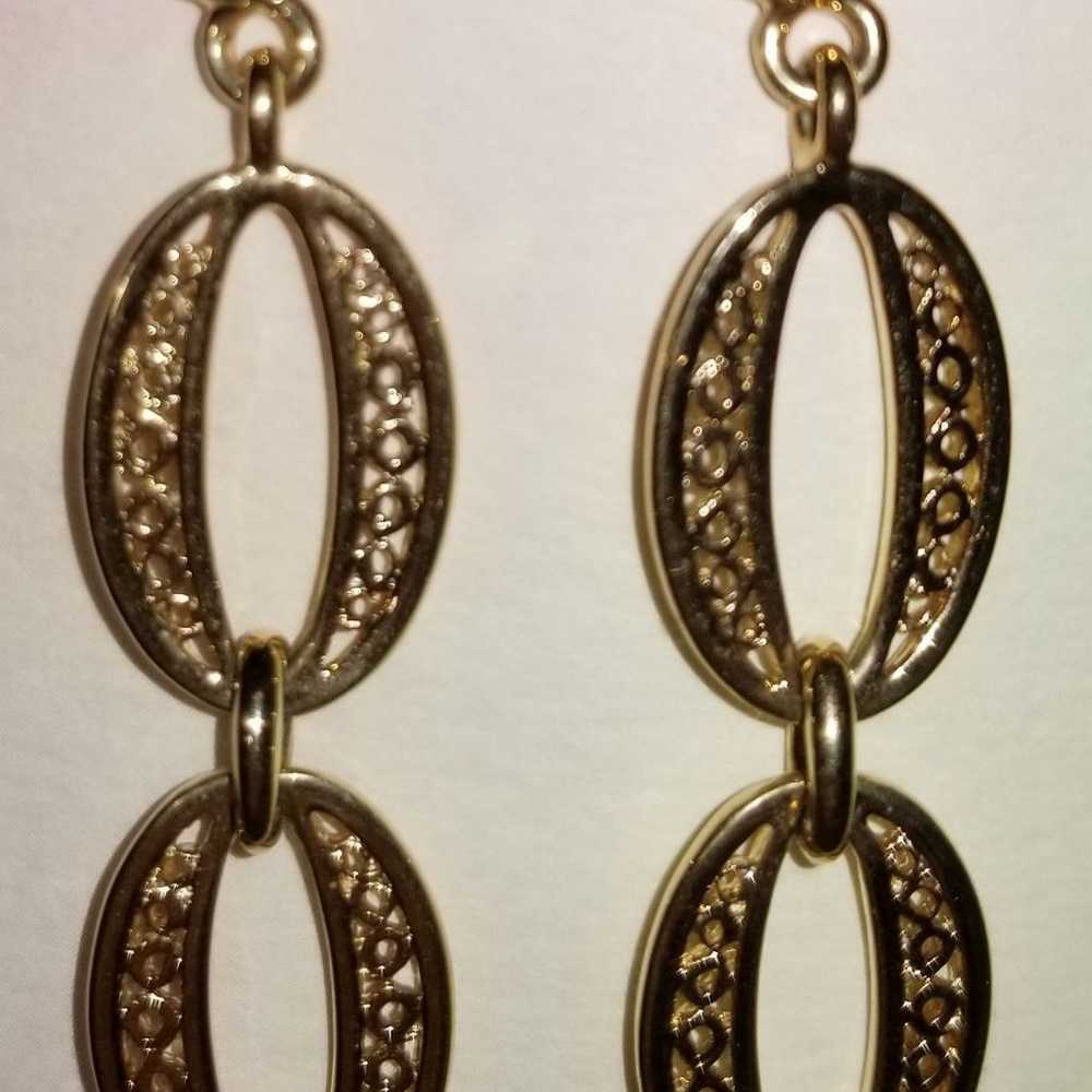 Vintage double oval hoop drop earrings - image 2