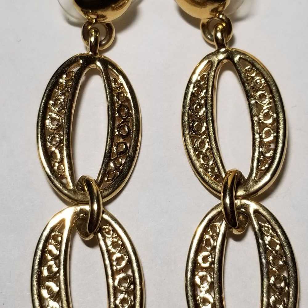 Vintage double oval hoop drop earrings - image 3