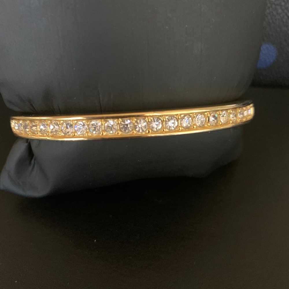 Vintage Roman Rhinestone Hinged Bangle Bracelet G… - image 1