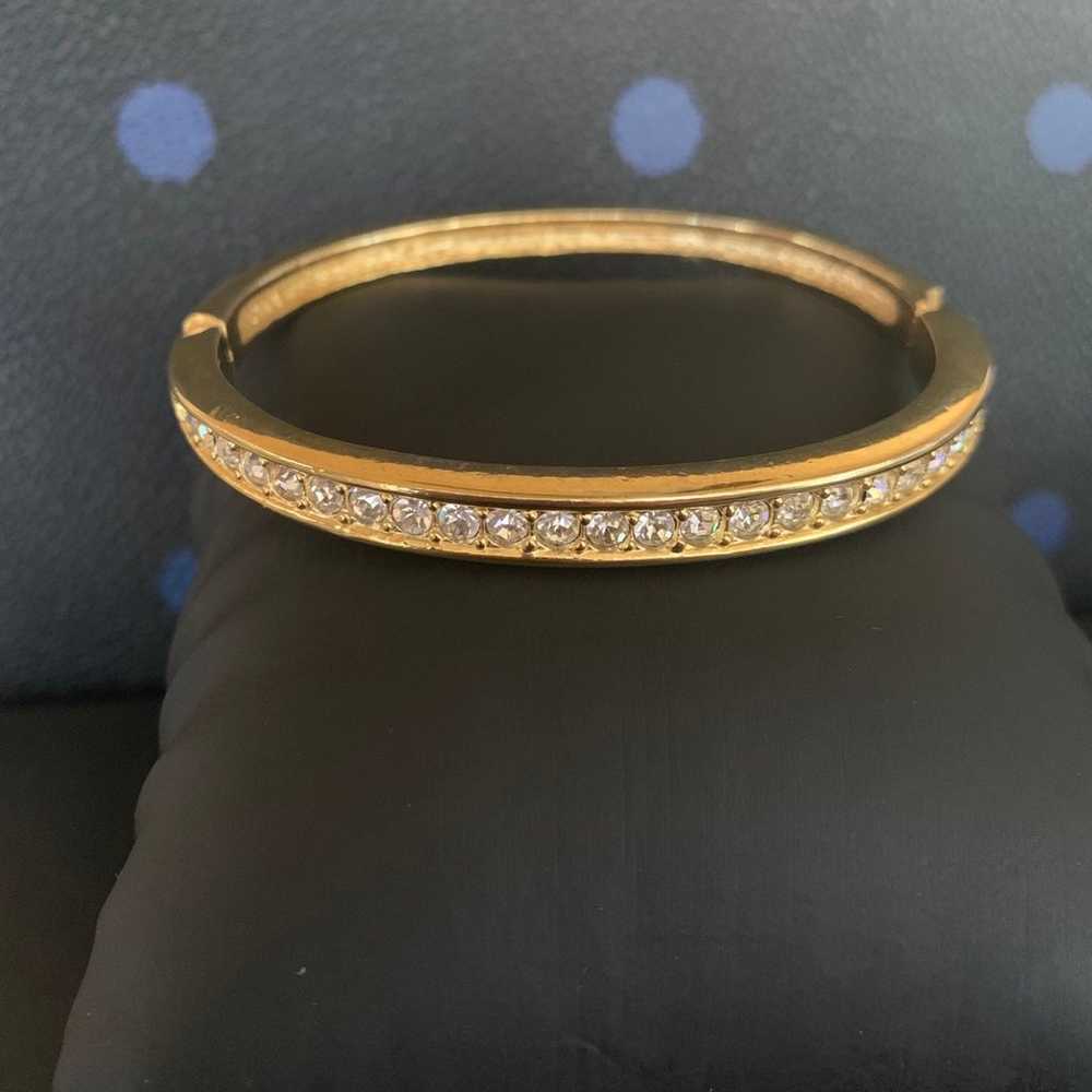 Vintage Roman Rhinestone Hinged Bangle Bracelet G… - image 4