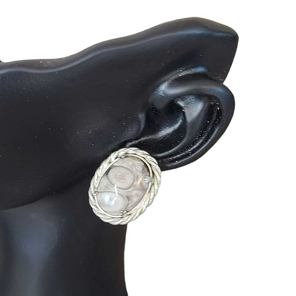 Vintage Natural Stone Cabochon Silver-tone Oval G… - image 3