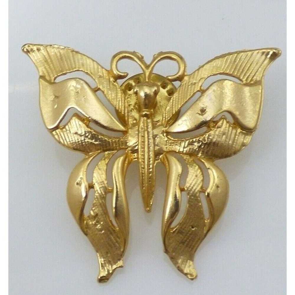 Butterfly Brooch Pin Gold Tone Metal Signed Ballo… - image 10